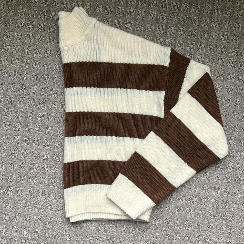 H&M Divided Neutral Brown Striped Mock Neck Cropped Knit Rugby Sweater X-Small